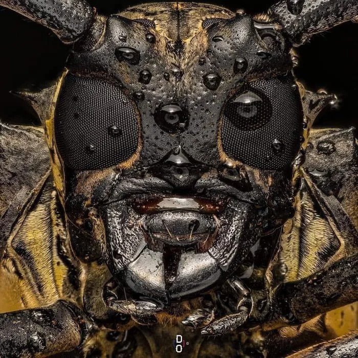 A close up shot of longhorn beetle's face