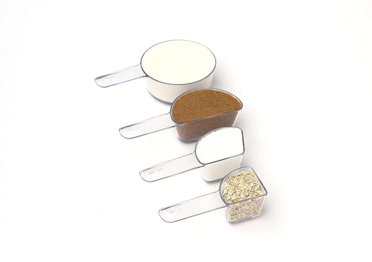 Visual Measuring Cups containing flour, brown sugar, and cereals