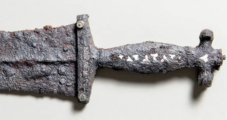 A close up shot of ancient rusty roman dagger