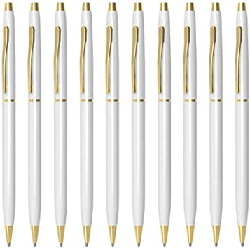 10 White Ballpoint Pens