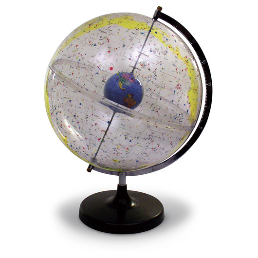 Transparent celestial black bottomed globe with a blue colored planet in it