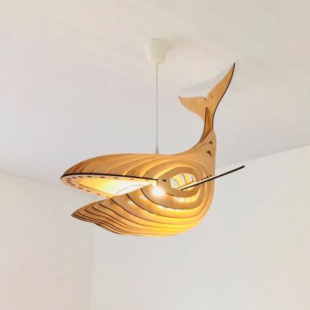 Giant Whale Pendant Light decor on a white ceiling