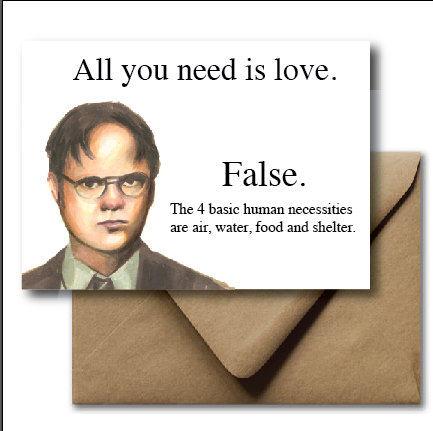 A man wearing glasses and a brown suit in 'all you need is love' card