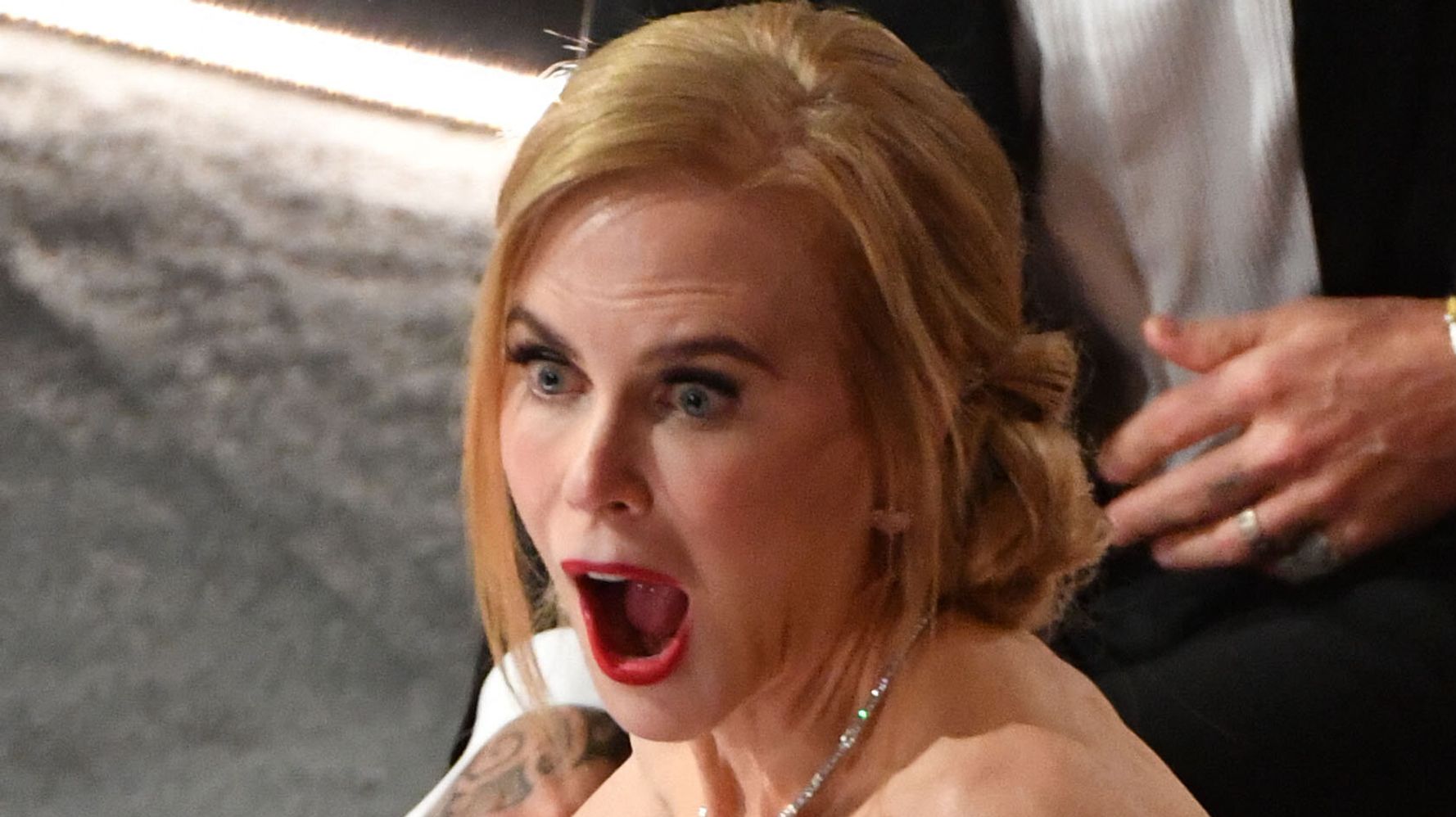 Nicole kidman with a shocked face and open mouth