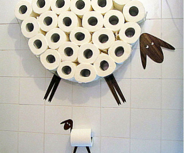 Black and white sheep and lamb toilet paper holder
