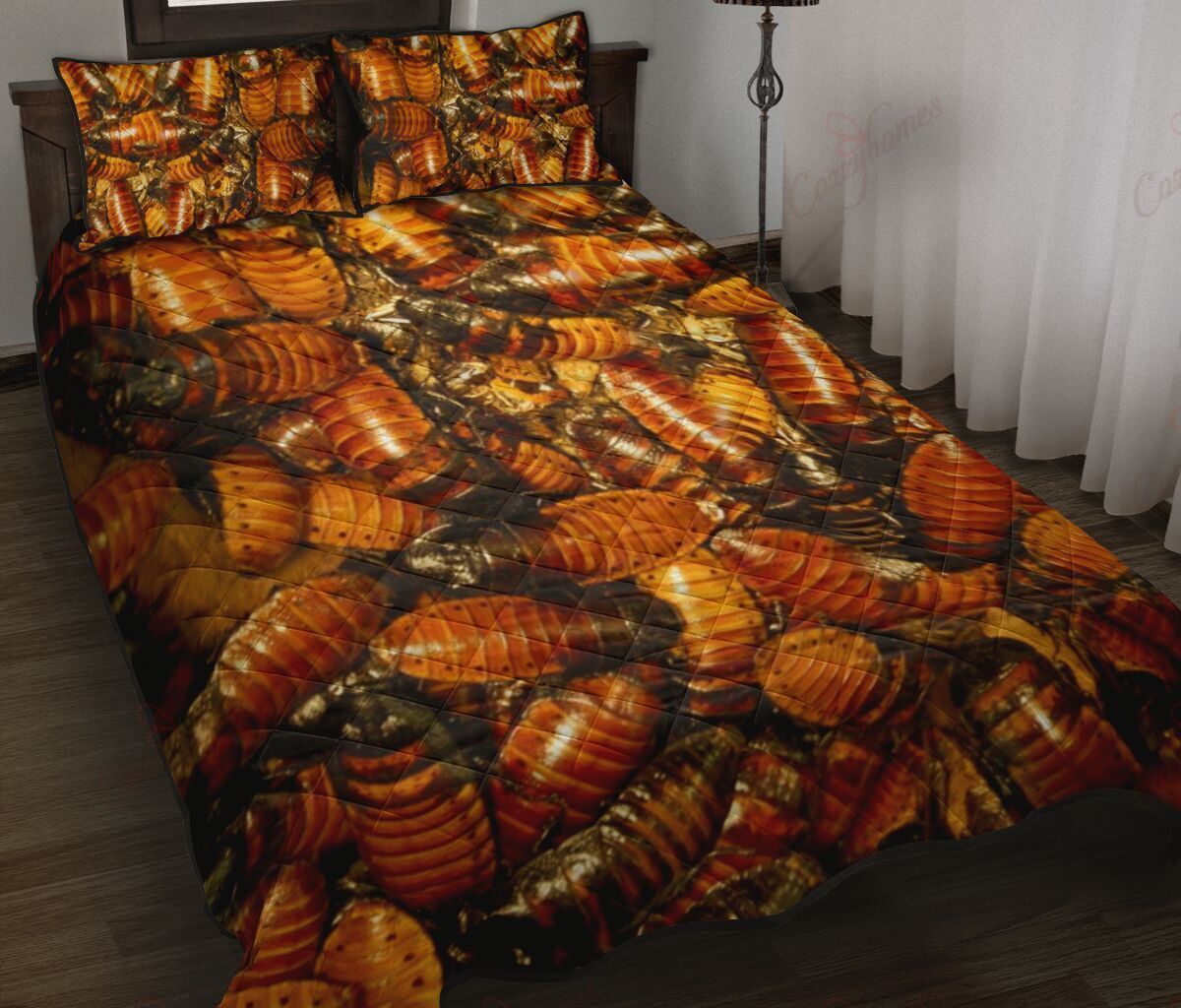 Brown red colored full of 3d cockroach print bed sheet