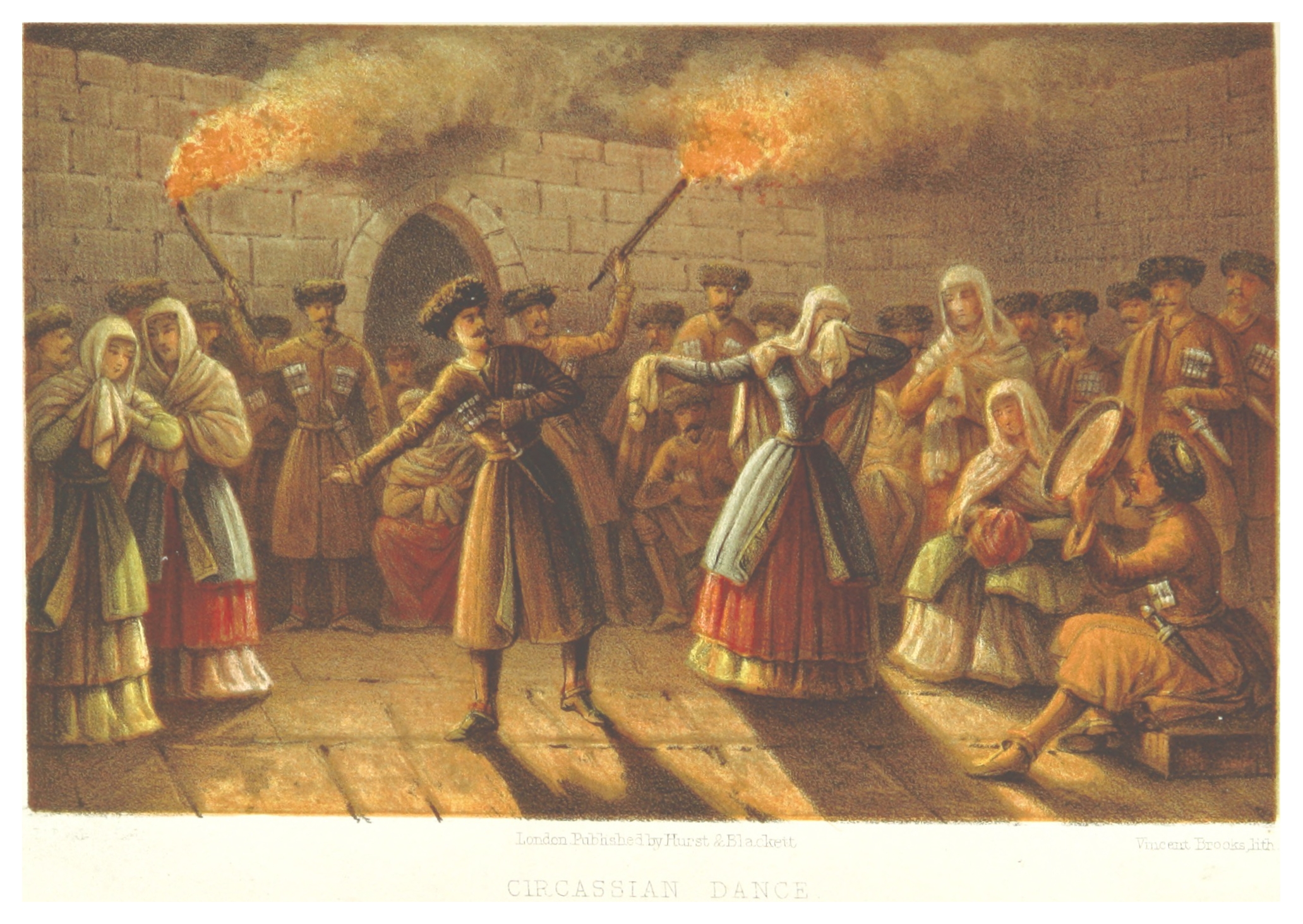 A painting of people performing circassian dance
