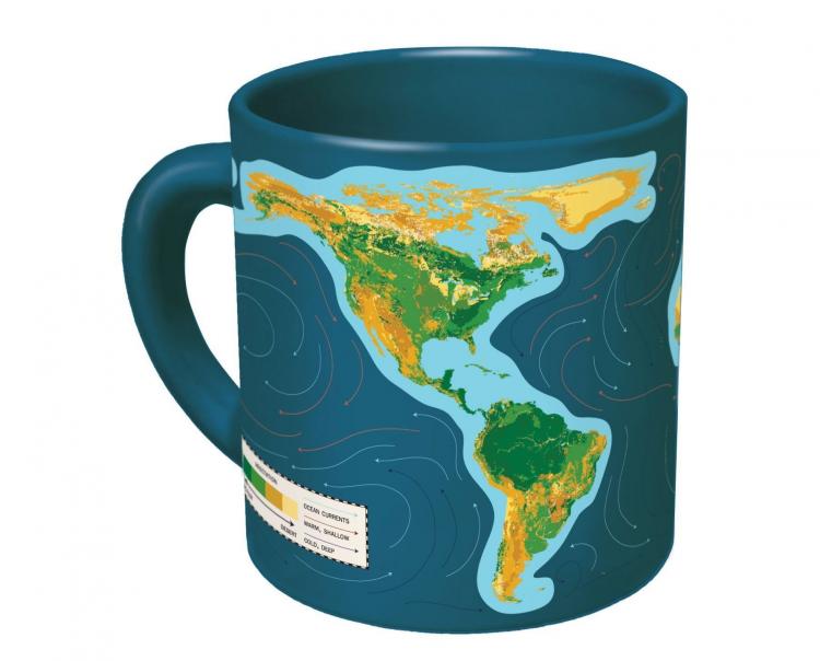 Blue heat changing mug with imprinted global warming effect