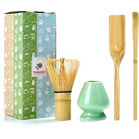 Printed green, skin and blue colored cardboard box with a wooden brush, wooden spatula, wooden knife, and a light green colored bowl
