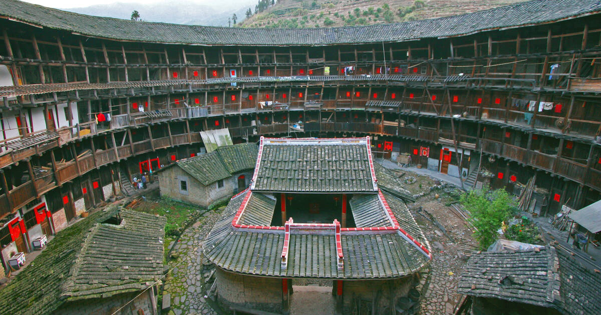An inside view of Fujian Tulou communal homes in China