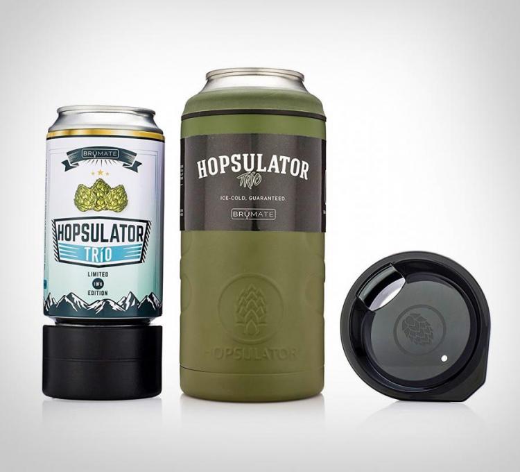 A green and black colored hop damper for your beer can