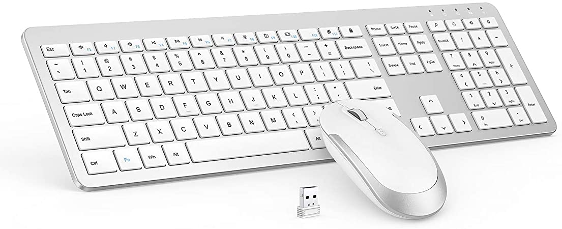 White & Silver Wireless Keyboard and Mouse Combo