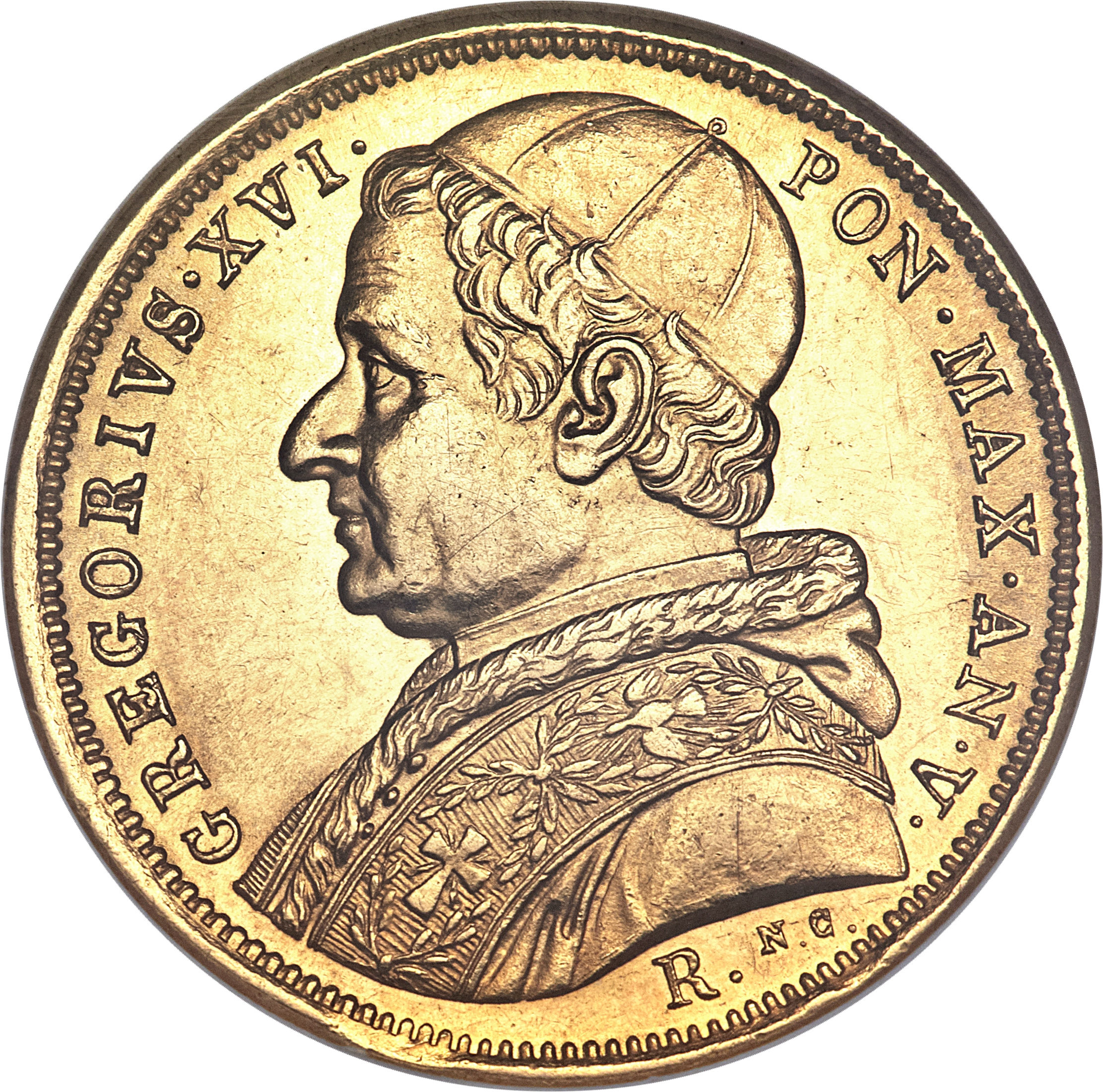 A king's face carved on a golden Italian Scudo coin
