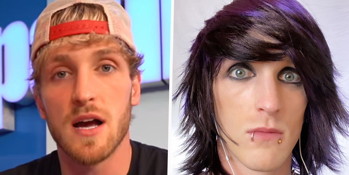 Paul Logan's normal face at the left and his Emo make-over at the right