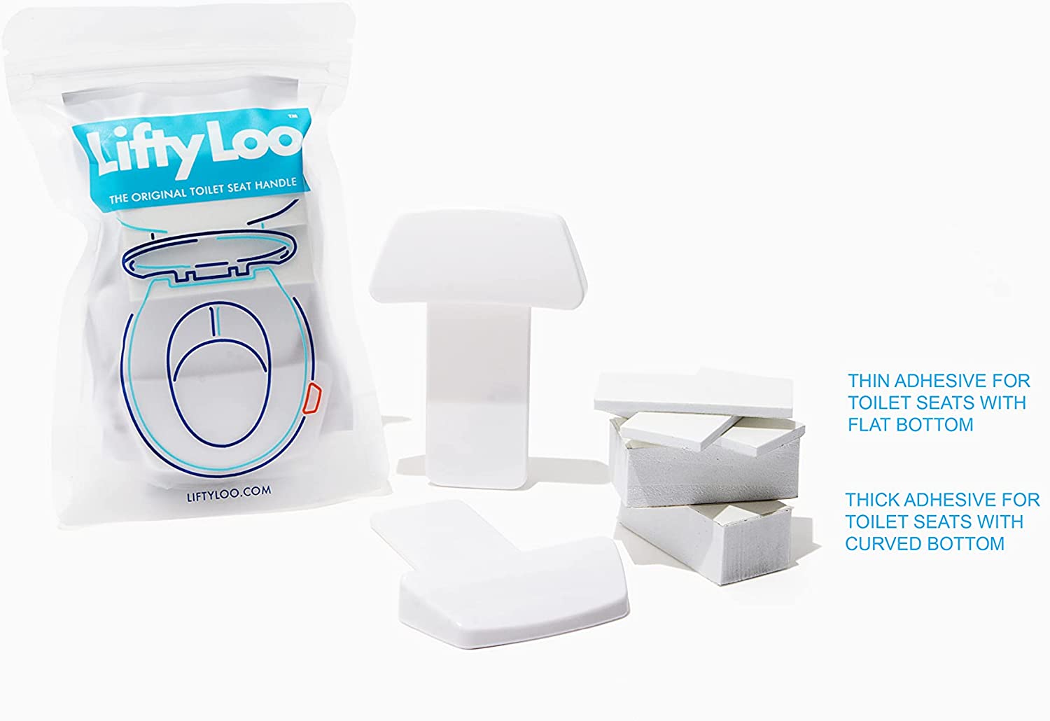 White-colored lifty loo's antimicrobial toilet seat handle