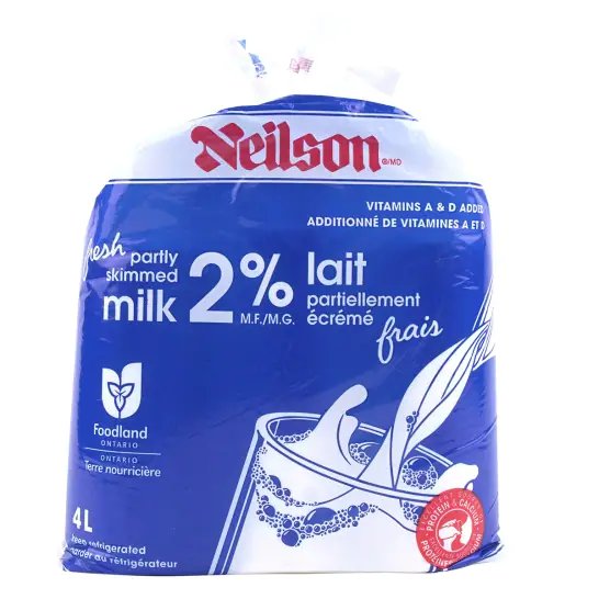 Blue packaging of a milk bag