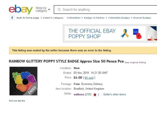 A screenshot of a eBay website selling rainbow poppy