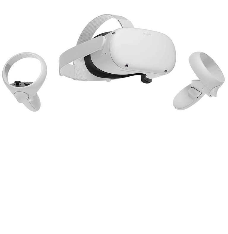 White-colored Qr Headset with black details and white-colored hand controllers