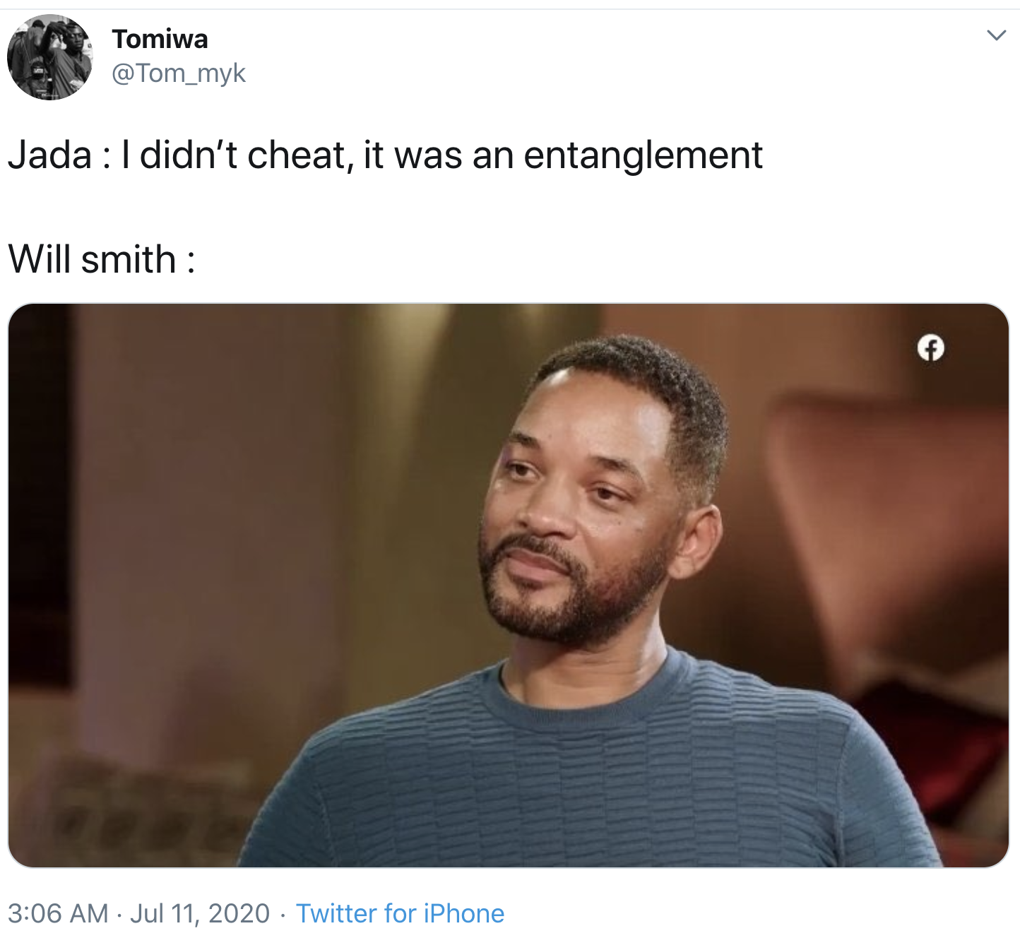 A tweet of sad Will Smith face while sitting