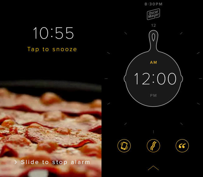 Cooked slices of bacon and black themed app