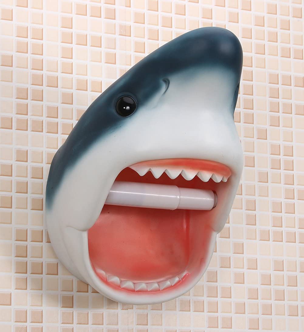 Shark Toilet Paper Holder without tissue roll on skin wall