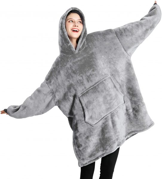 Grey Oversized Sherpa Hoodie wore by a lady