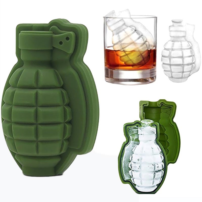 Green colored 3d grenade ice cube mold