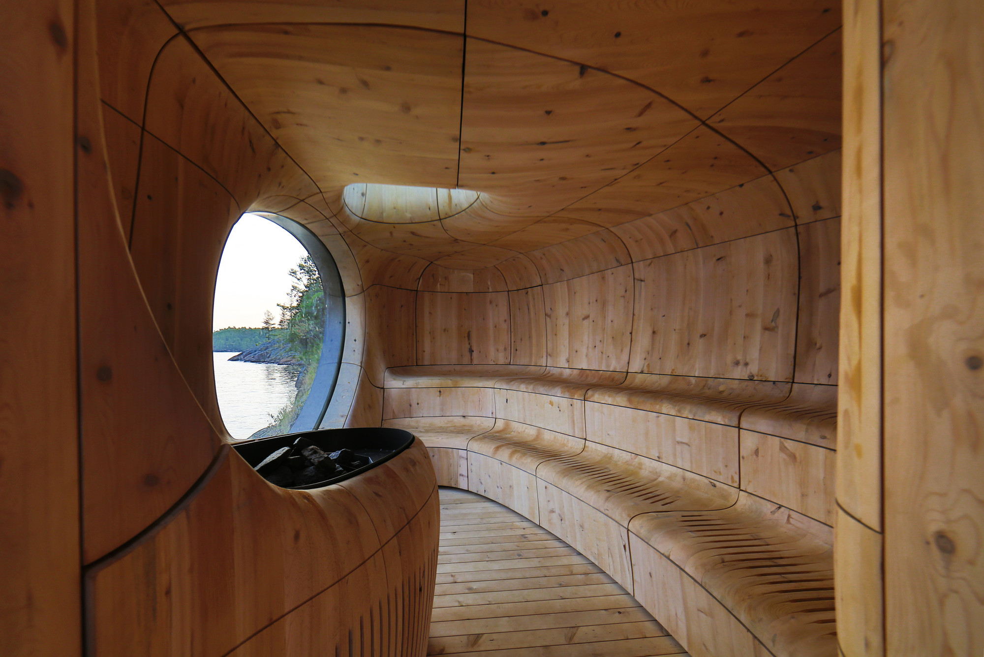 An inside view of grotto sauna