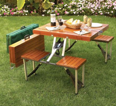 Portable Wooden Picnic Table Folds Into A Briefcase For Easy Transport 
