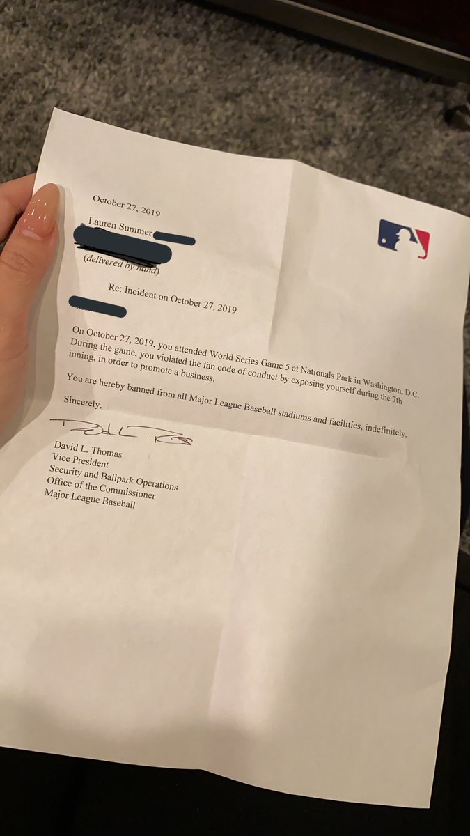 Letter showing that the models are banned in attending the World Series
