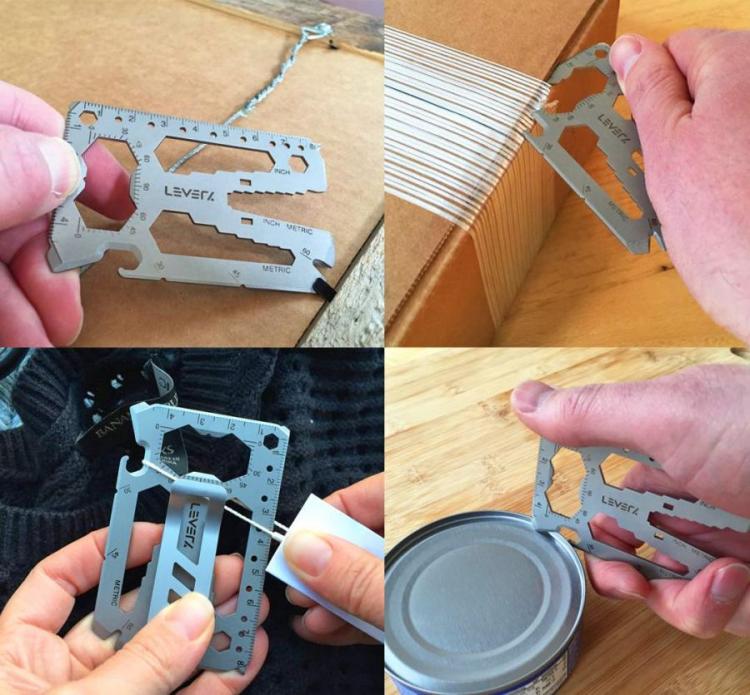 A multi-purpose metal tool which can open a tin, box etc.