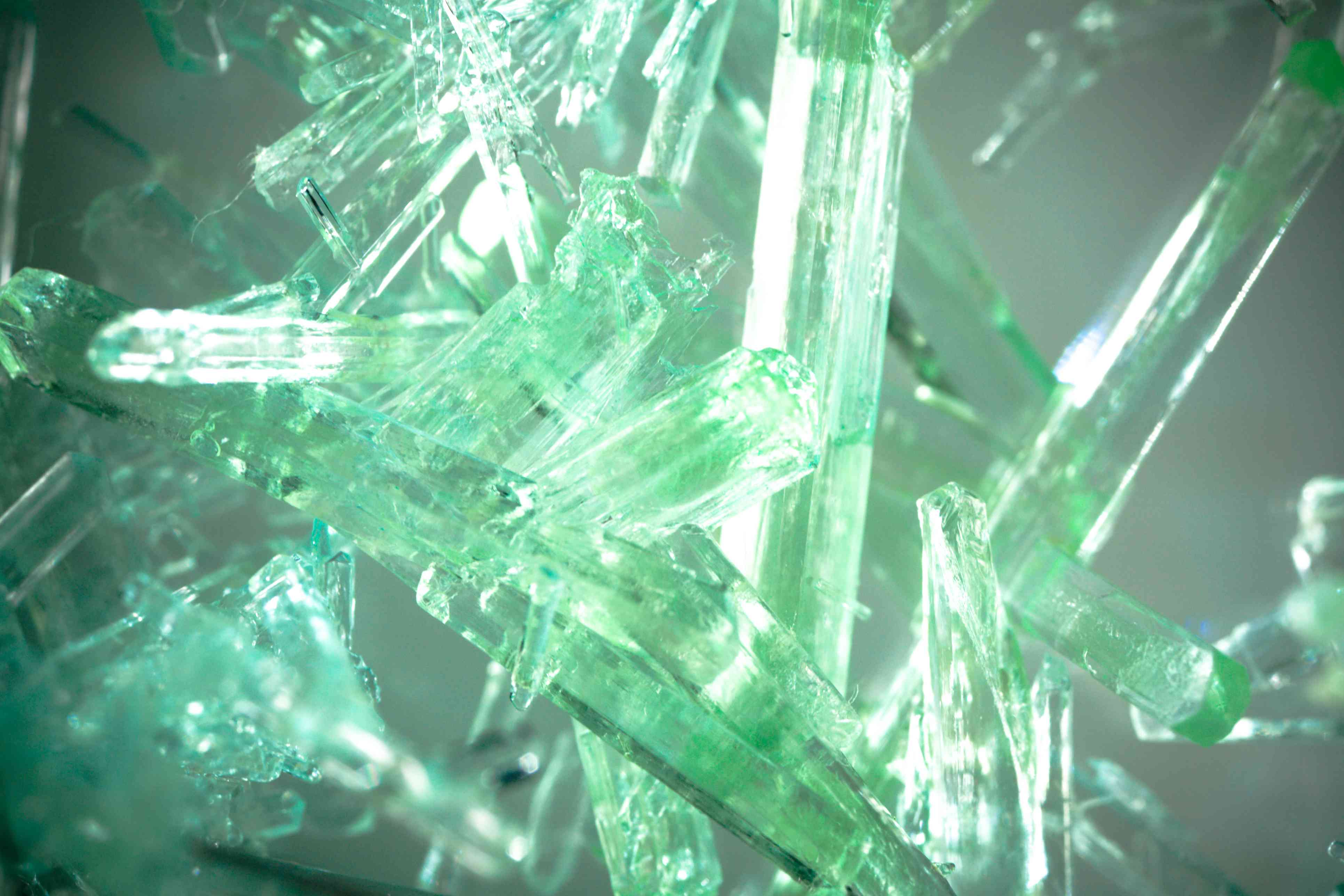 Green colored epsom salt crystals