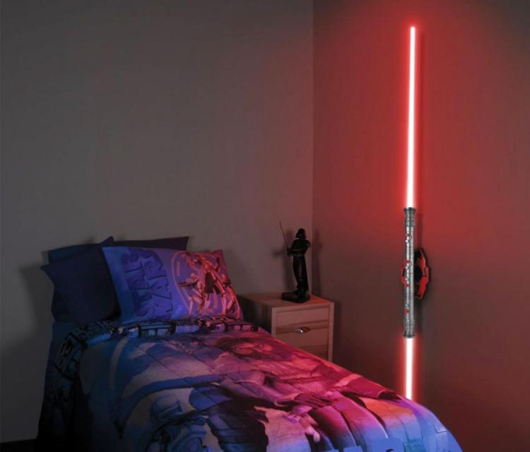 Star wars themed red light mounted on a grey wall