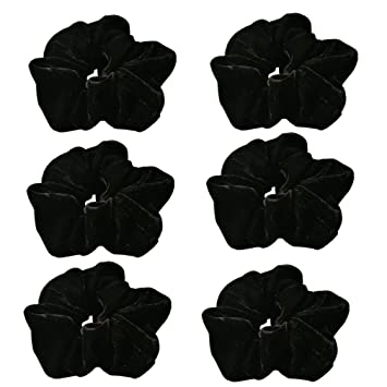 6 Black Color Large Size Velvet Scrunchies for women's hair