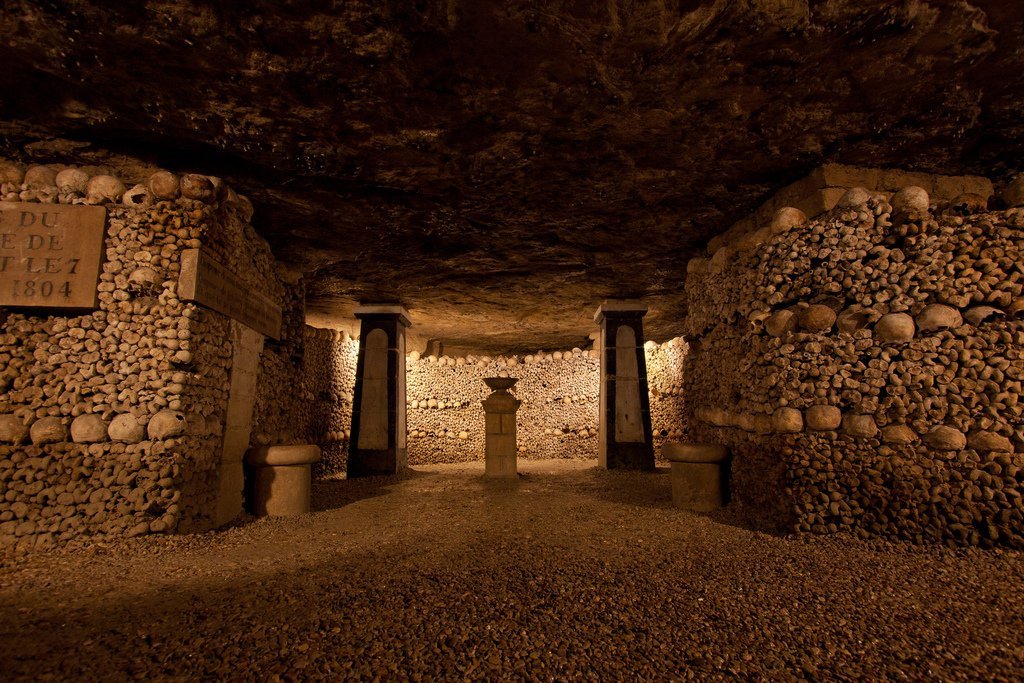 An inside view of catacombs of Paris