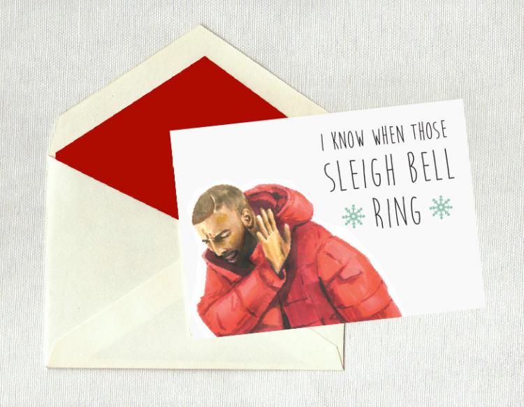 Artistically painted pic of a man wearing a red jacket in 'sleigh bell ring' card