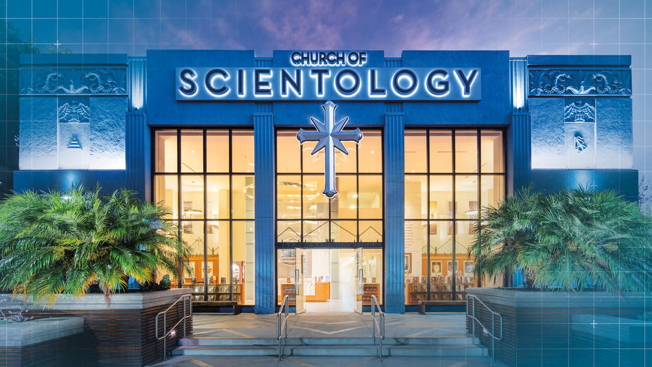 The light blue colored huge building of the church of Scientology