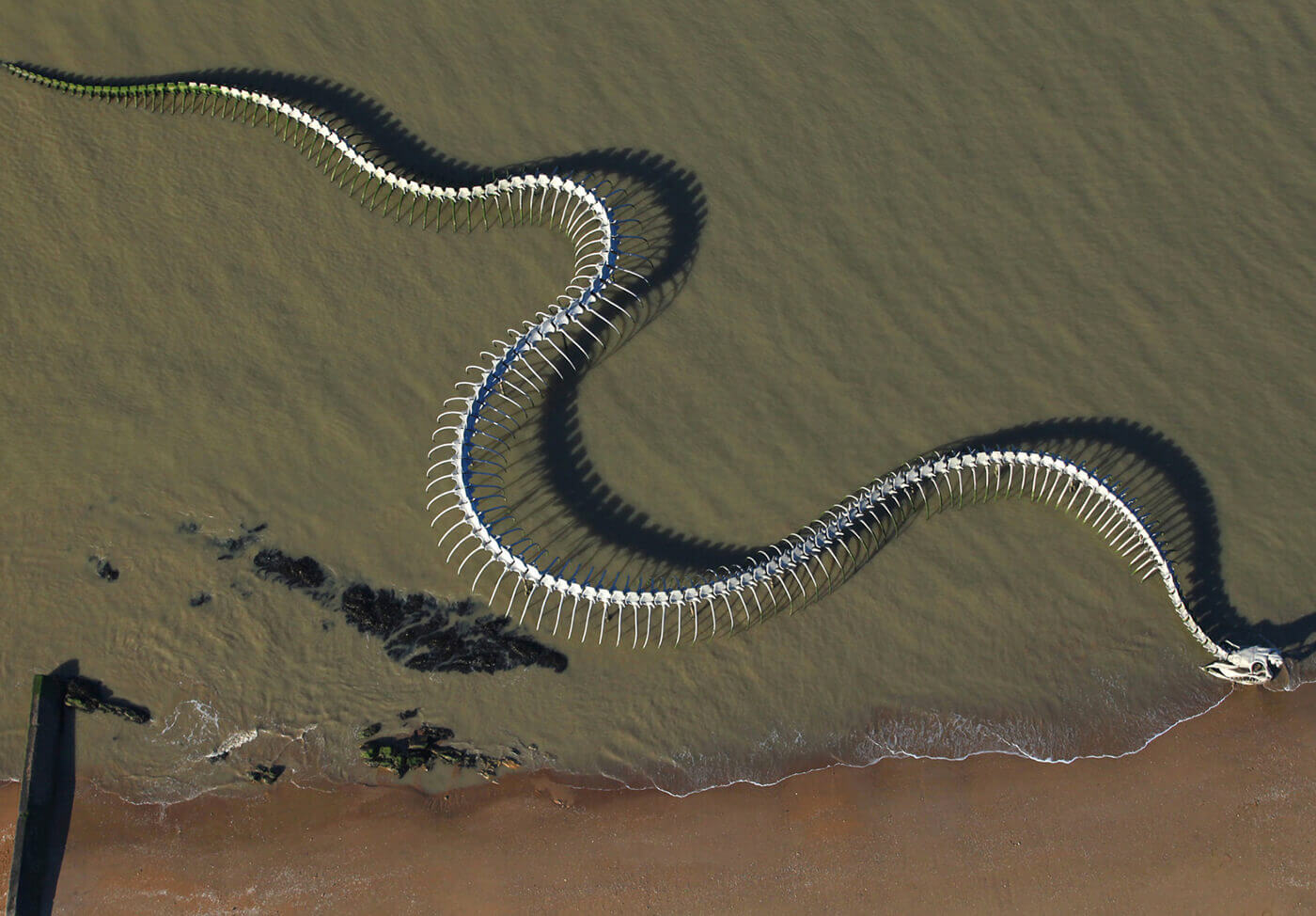 An aerial view of Serpent d'Ocean at the seashore of Nantes, France