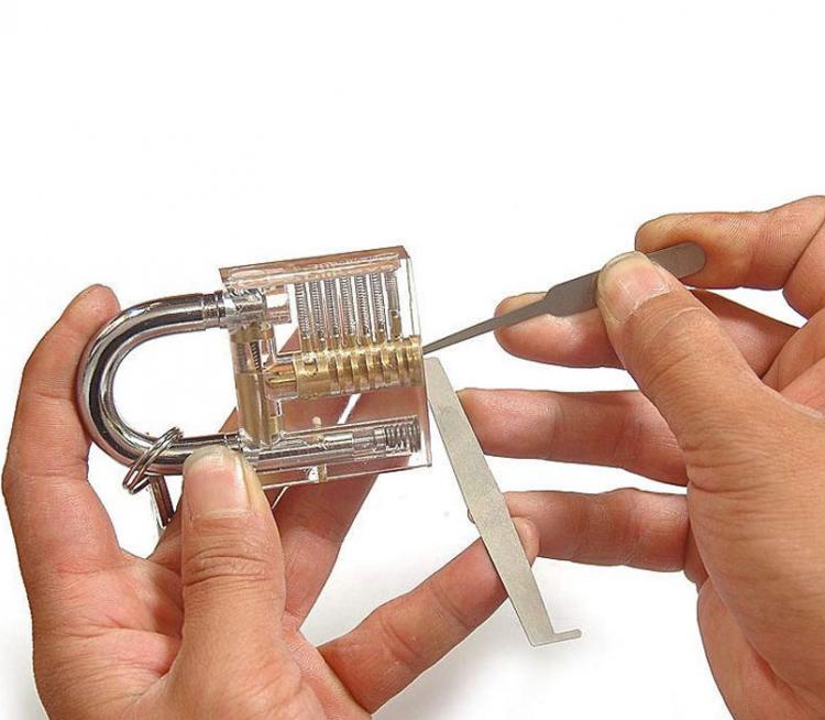 A man fixing transparent lock