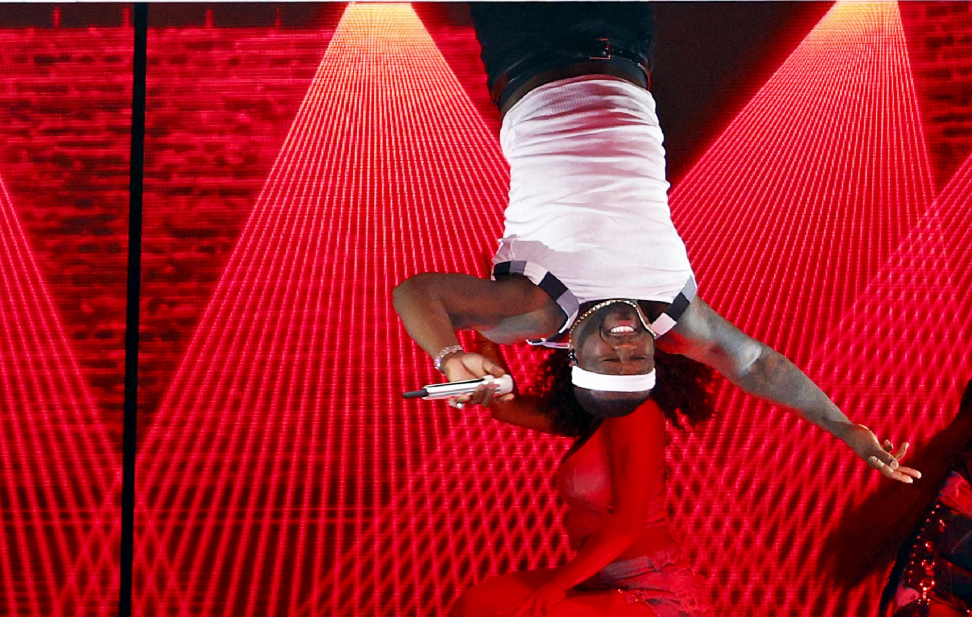 50 Cent Hung Upside Down During His Halftime Show Performance