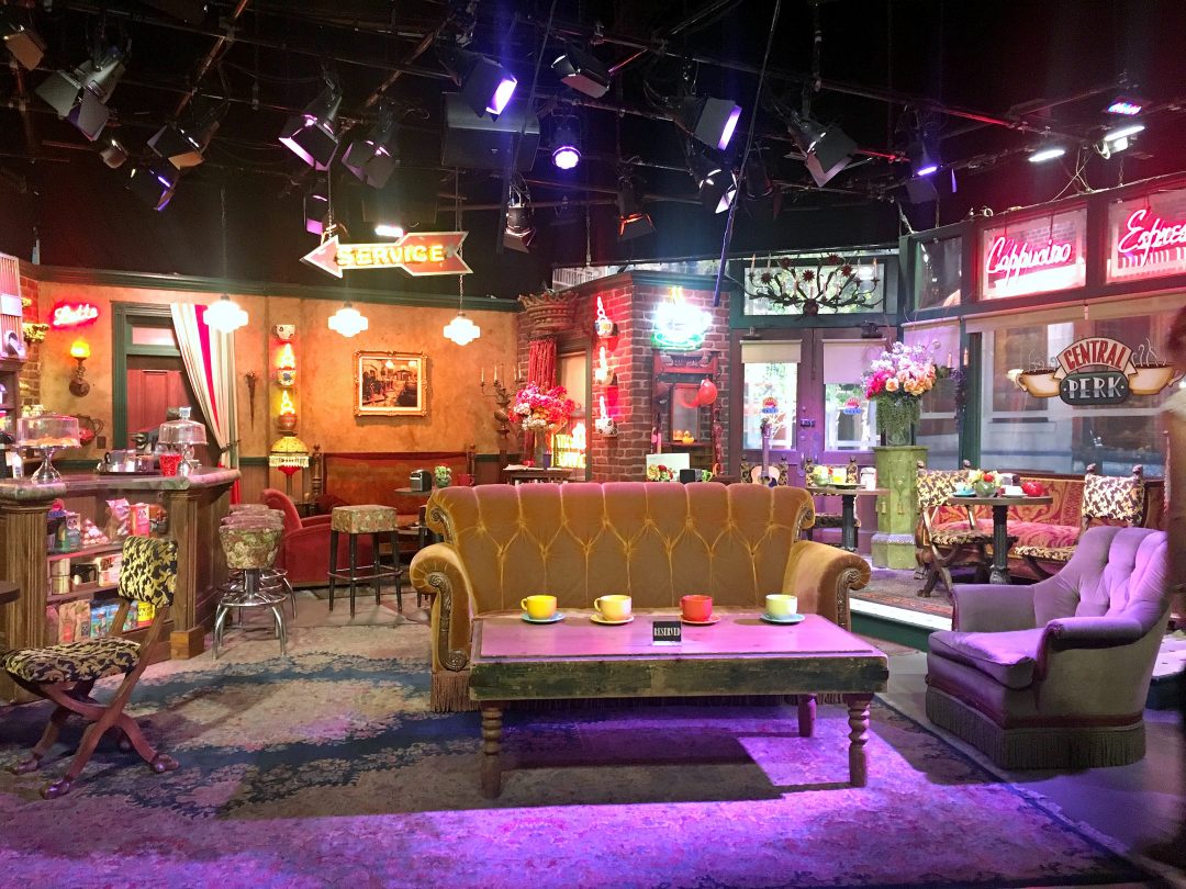 The original central perk with the famous sofa inside that is commonly used by the famous artist in movies with purple lights to set as a spotlights