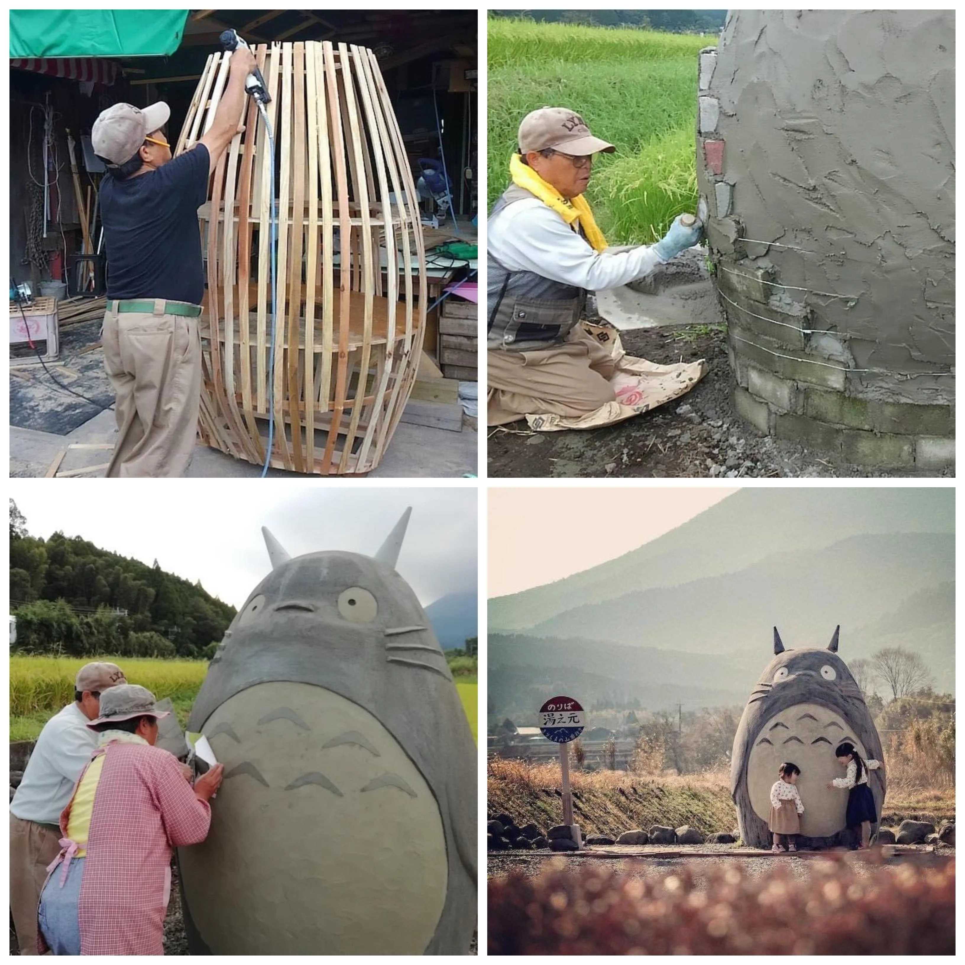 Japanese Grandparents Sculpted A Life-Size Totoro That Functions As Bus Stop For Their Grandkids