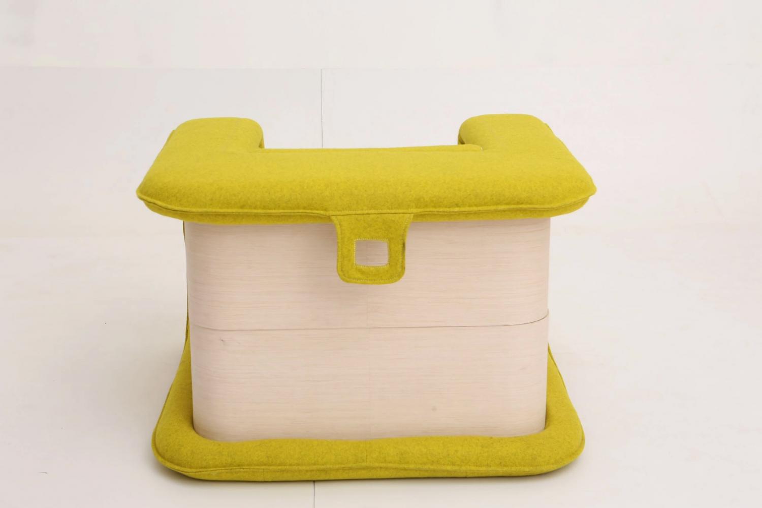 Back view of mustard and skin-colored FLOP Multifunctional Arm Chair Bed