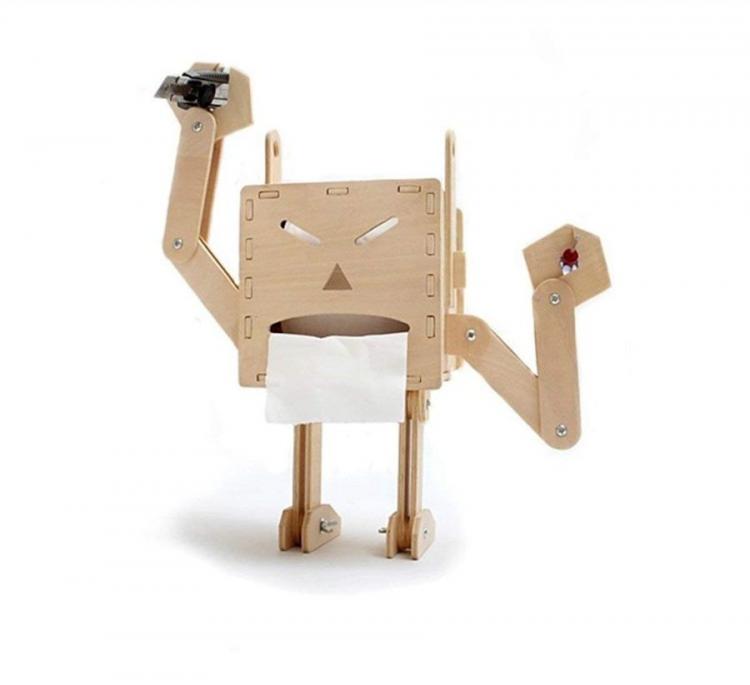 Skin wooden robotic tissue box which is in a bad mood