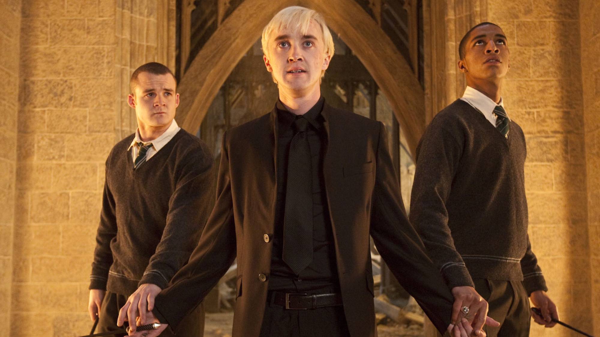 Three slytherin members ready for a fight