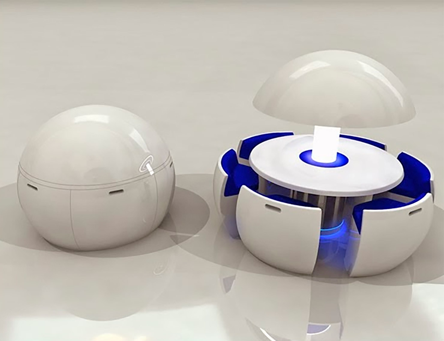 White colored Kure Futuristic Dining Table Turns Into an Egg on a white surface