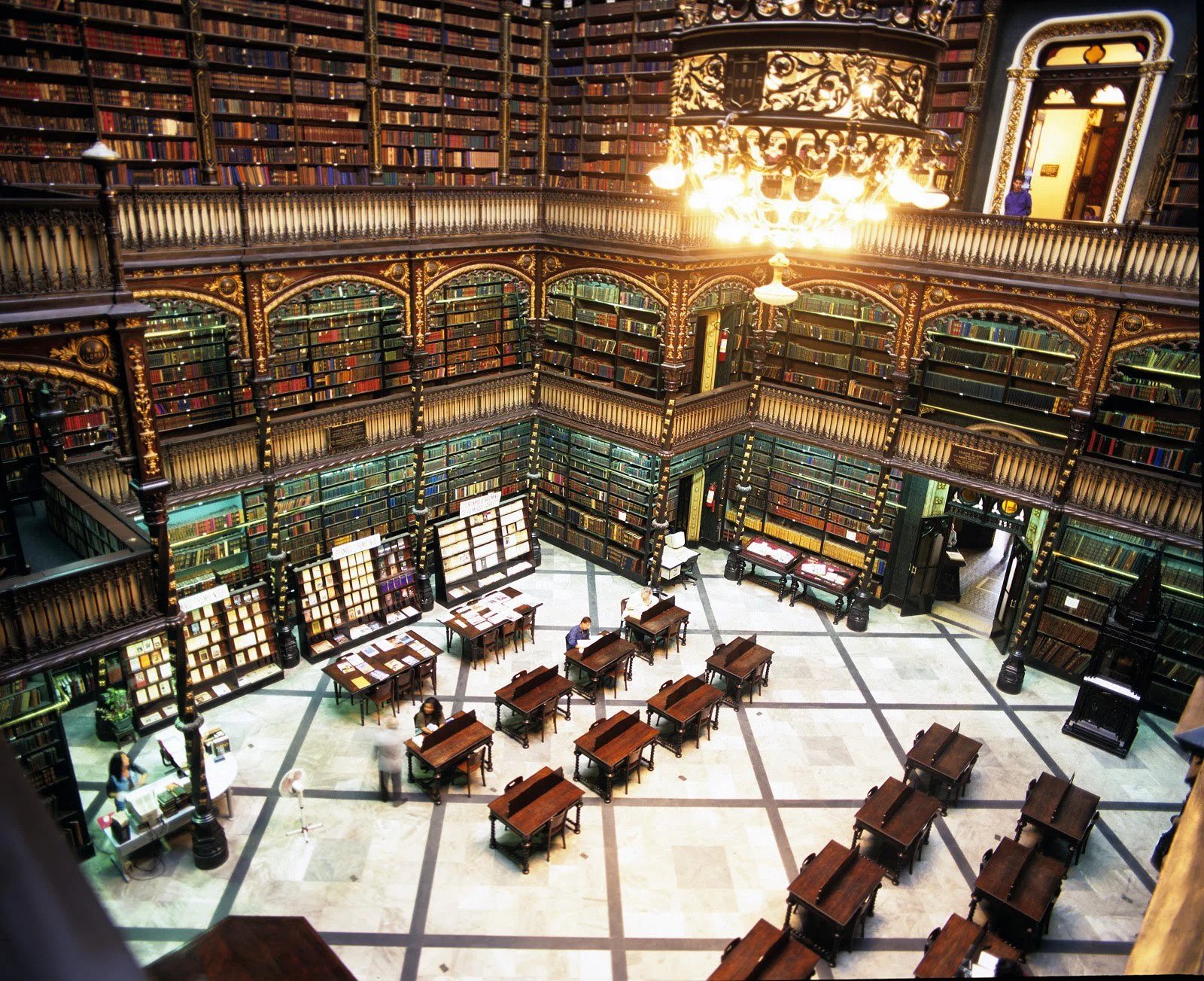 An aerial shot of the inside of royal Portuguese library