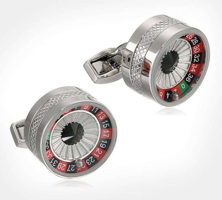 Silver-colored mini dial cufflinks with red,black and green details