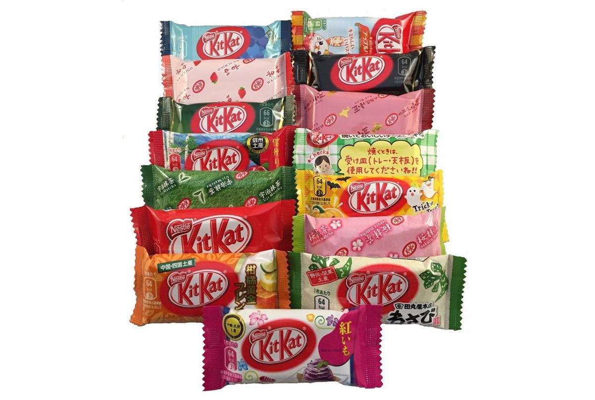 Japanese Kit-Kat Variety arranged in an assembled order