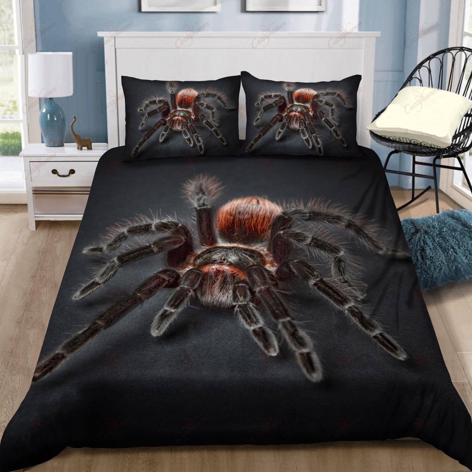 Giant red and black colored 3d spider with black bg bedsheet